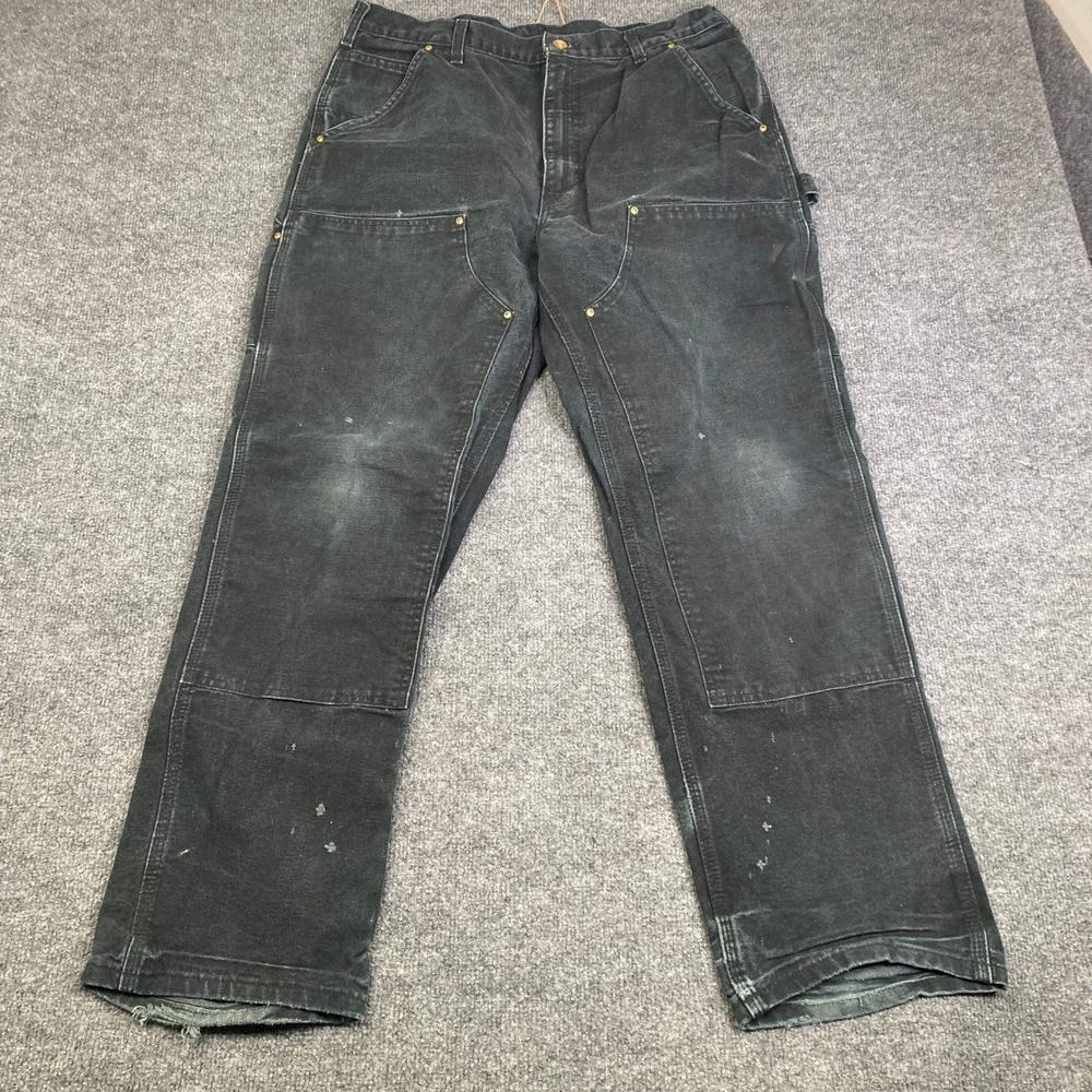 Carhartt B01 Black Double Knee Logger Work Pants Dungaree Fit 36x32 Vintage Wear